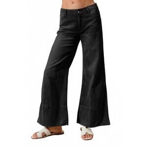 NEW SO ME wide leg flared washed corduroy pants in black